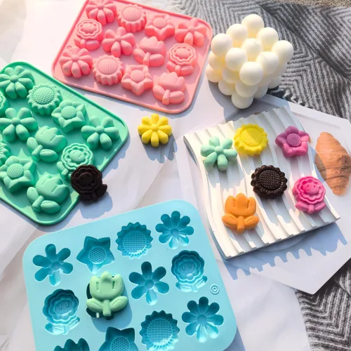 Miniatura 2 de Paquete de 3 moldes de flores de silicona con margaritas y chocolate, moldes florales de girasol, tulipán, margarita, dulces, moldes para hornear, B