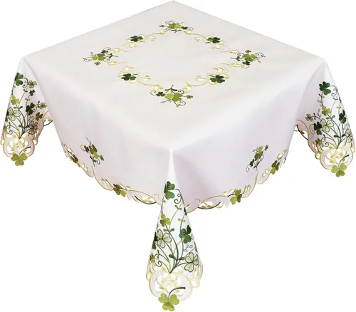 Miniatura 5 de Mantel pequeño bordado con trébol irlandés del día de San Patricio, decoración de trébol de primavera (redondo de 34 pulgadas)