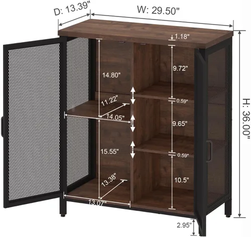 Miniatura 3 de BON AUGURE Armario rústico para barra de café para licor, gabinete de metal de madera de granja con almacenamiento, aparador industrial pequeño