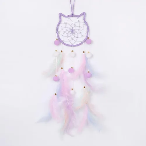 Miniatura 17 de Pretty Jolly - Atrapasueños azul de gato para niños, decoración de pared con pompones y plumas, atrapasueños hecho a mano para niños, decoración