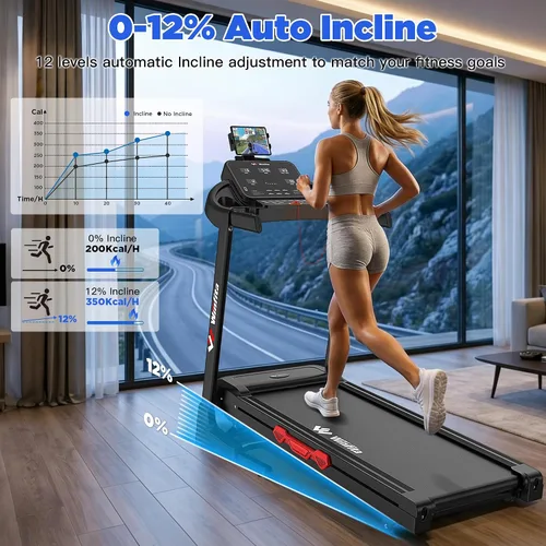 Miniatura 2 de 3.5HP Folding Treadmill Auto Incline, 300lbs, 8MPH, 17" Belt,64 Programs