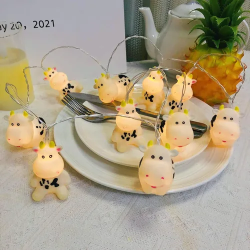 Miniatura 5 de Linda luz nocturna de vaca, de granja, con leche, vaca, funciona con pilas, 3M, 20 LED, decoración de hadas para niños, niñas, dormitorio