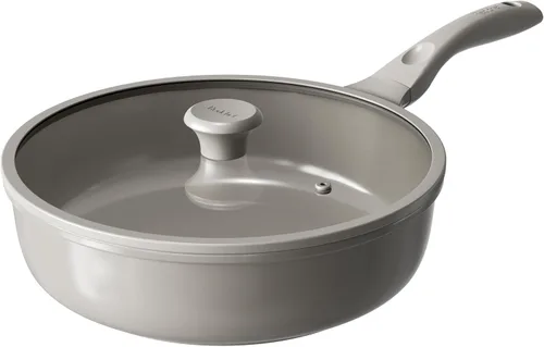 Sartén antiadherente con revestimiento cerámico de Redchef con tapa, sartén grande y profunda para saltear, apta para inducción, apta para Gris
