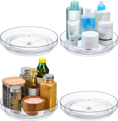 Miniatura 8 de Paquete de 2 Lazy Susan de acrílico transparente de 9 pulgadas, organizador giratorio antideslizante para gabinete, cocina, organización