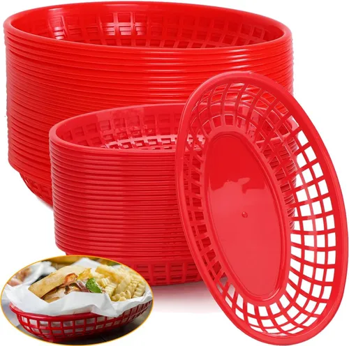 Miniatura 9 de Paquete de 50 cestas de plástico negro para alimentos de 9 x 5.7 pulgadas, ovaladas para freír comida rápida, cestas de plástico para perros