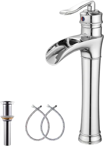 Miniatura 18 de Grifo de baño de cascada de latón antiguo GGStudy con una sola manija de un agujero, grifo de lavabo de baño a juego con drenaje desplegable