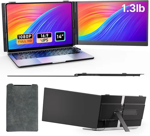 Extensor de pantalla para laptop, ultrafino, 1.3 libras, 14 pulgadas, FHD IPS, extensión de monitor portátil dual para laptop, accesorio Plug & Play