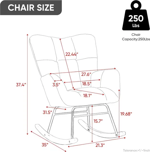 Miniatura 2 de Silla mecedora de terciopelo de peluche, sillón mecedora con carga para guardería, cómoda silla auxiliar para sala de estar, dormitorio
