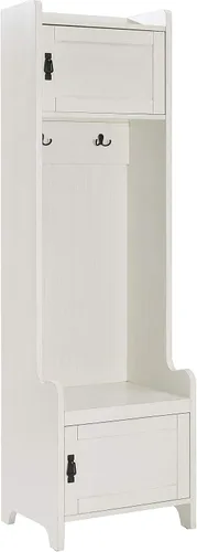 Crosley Furniture Fremont - Árbol de pasillo con armarios de almacenamiento y ganchos para colgar percheros, color blanco envejecido