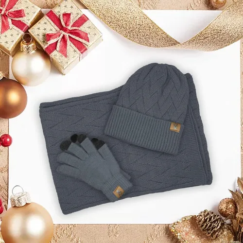 Miniatura 5 de Gorro de punto de invierno para mujer con guantes para pantalla táctil, gorro de pompón, bufandas para el cuello para hombres