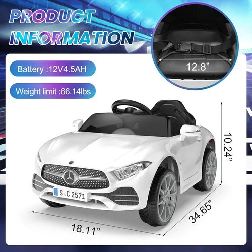 Miniatura 7 de Auto de paseo para niños de 12 V con control remoto de 2.4 G, automóvil eléctrico alimentado por batería, puertas dobles, cinturón de seguridad, luz