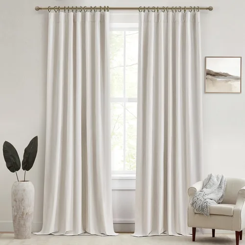 Miniatura 20 de Cortinas opacas extraanchas, 2 paneles para puertas corredizas de vidrio, moderna mezcla de lino plisado pesado, piso a techo, ventanas grandes, 70