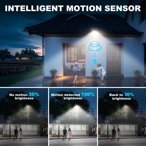 Miniatura 8 de Luz solar de calle de 6500 K, luz solar IP66 impermeable con sensor de movimiento con control remoto, funciona con energía solar del atardecer al