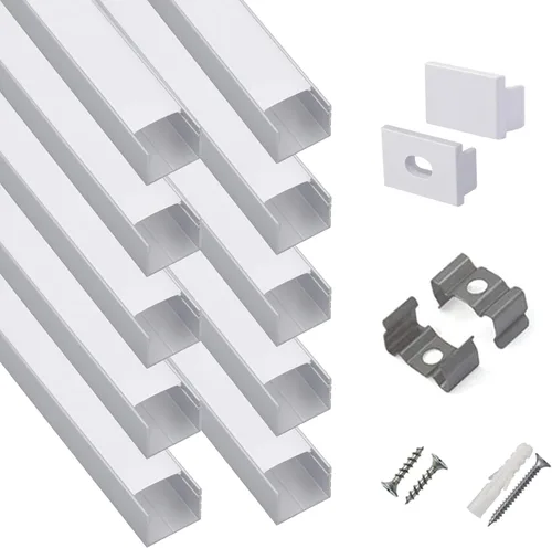 hunhun Paquete de 10 canales de aluminio LED en forma de U de 6.6 pies/6.6 ft con cubierta lechosa, tapas finales y clips de montaje, perfil de