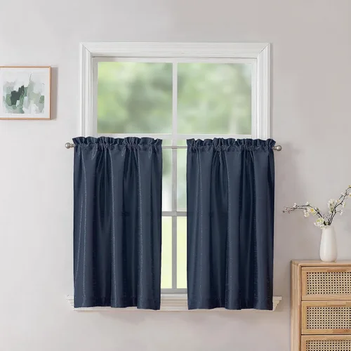 Miniatura 8 de Chyhomenyc Uptown - Cortinas negras de 24 pulgadas de largo, 2 paneles, cortinas cortas de seda sintética para oscurecer la habitación, cortinas