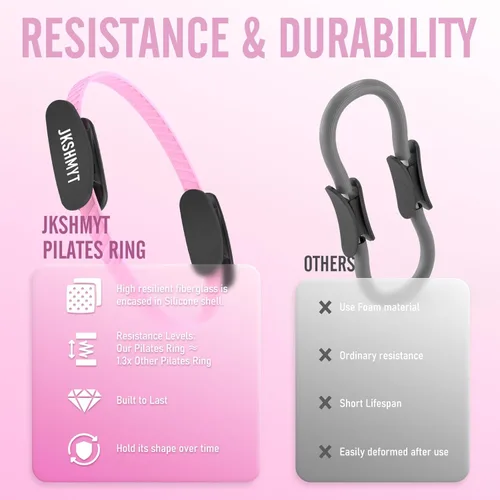 Miniatura 8 de JKSHMYT Pilates Ring Kit for Women, Pilates Equipment – 14.5" Home Magic Circle Workout with Pilates Ball,Resistance Bands,Better me Pilates Rosa