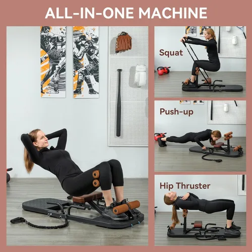 Miniatura 3 de Soozier - Máquina plegable de sentadillas sissy, máquina de empuje de cadera con soporte para flexiones y ruedas, equipo multiusos de entrenamiento