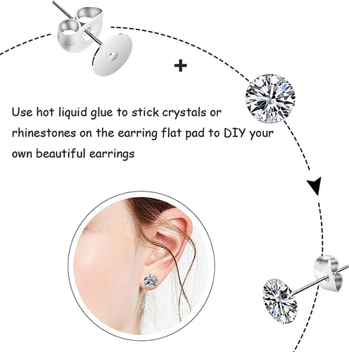 Miniatura 4 de N NOROCME 665 postes de aretes con pinzas de pegamento para joyas, fabricación de joyas de acero inoxidable, aretes hipoalergénicos y dorsos, aretes