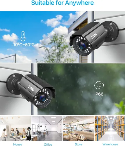 Miniatura 4 de ZOSI Sistema de cámara de seguridad CCTV 1080P HD TVI para el hogar y la oficina, cámara bnc de 2MP para exteriores e interiores, resistente a