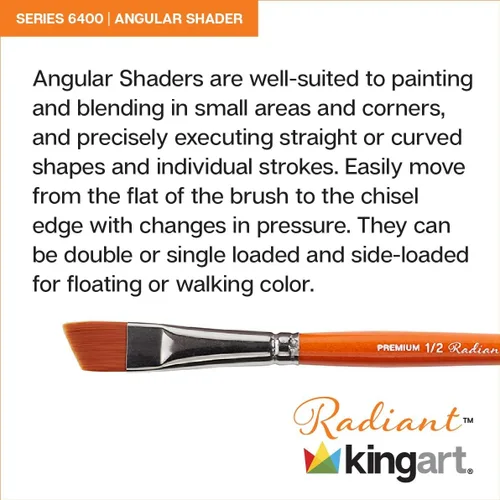 Miniatura 4 de KINGART Premium Radiant 6400-1 Angular Shader Series - Cepillo para artista, pelo sintético Taklon, mango corto, para pintura acrílica, óleo