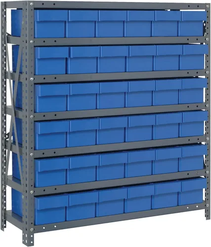 Miniatura 118 de Quantum QSBU-245BK Heavy Duty Shelving Unit with (7) Shelves and (24) QUS245 Black Bins for Garage Warehouse Storage Distribution 400 lb Load