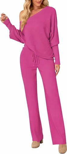 Miniatura 8 de Fixmatti Conjunto deportivo de 2 piezas para mujer, suéter de cuello alto, pantalón de pierna ancha
