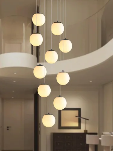 Miniatura 13 de ykolupty Escalera LED de 10 luces LED moderna con globo de cristal, lámpara colgante grande para techos altos, accesorios de iluminación de entrada