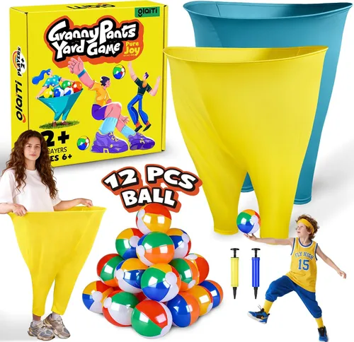 Juego de Pantalones de Abuela para Patio, Juego al Aire Libre para Adultos y Familia. Incluye 2 Pantalones Divertidos de Abuela Gigantes, 12 Pelotas