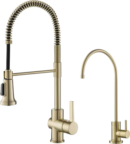 Miniatura 14 de Kraus Coda - Grifo de cocina de estilo comercial de una sola manija con 2 funciones, extraíble en latón cepillado sin manchas, KPF-1617BB