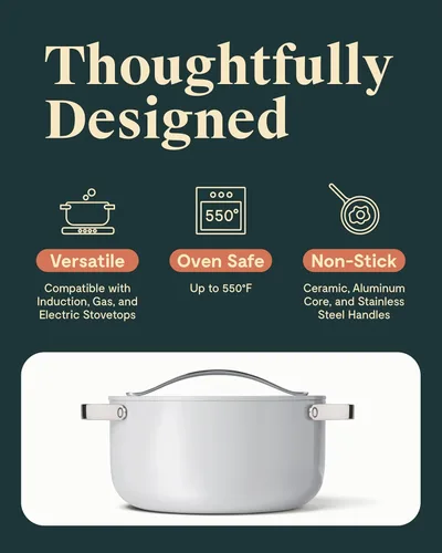 Miniatura 2 de Caraway Olla de cerámica antiadherente para horno holandés con tapa (6.5 cuartos de galón, 10.5 pulgadas), no tóxica, sin PTFE ni PFOA, apta