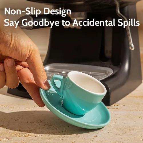 Miniatura 3 de Sweese Tazas de espresso de 2 onzas con platillos, juego de 6 tazas de espresso de porcelana, colores surtidos