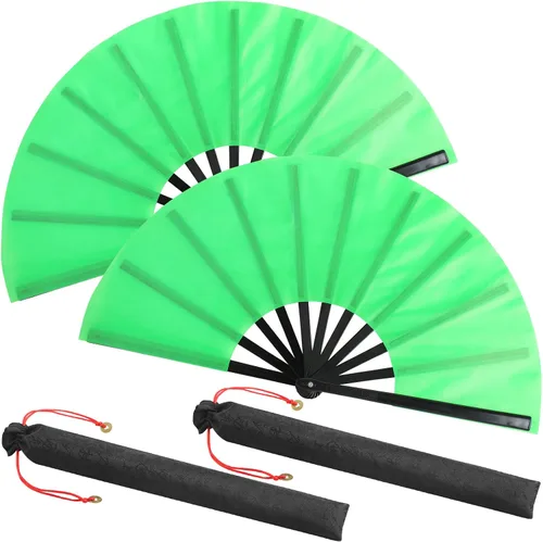 Miniatura 74 de Maitys Paquete de 2 ventiladores de mano plegables grandes de 13 pulgadas, ventiladores chinos de mano grandes para baile de línea, Tai Chi