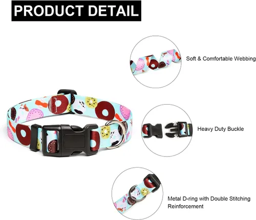 Miniatura 53 de Mercano Collar ajustable para perro, patrones de diseño especial, nailon suave, cómodo y resistente, collar para mascotas para perros pequeños