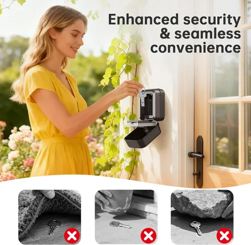 Miniatura 5 de Caja de Seguridad para Llaves con Diales Luminosos, Caja de Seguridad Impermeable para Montaje en Pared para Llaves con Código, Caja de Seguridad