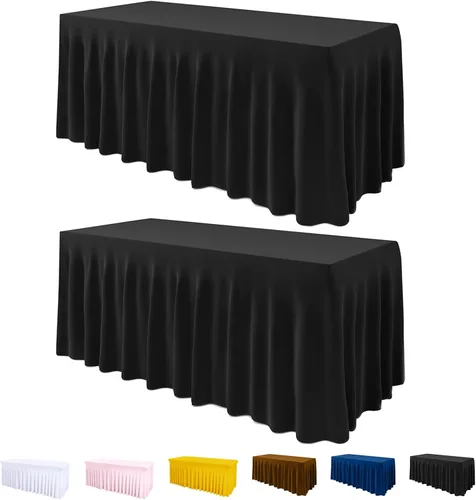 Miniatura 15 de Mantel de una pieza y falda para mesas rectangulares, mantel ajustable de elastano de 6 pies con falda de volantes para bodas, banquetes, baby Negro