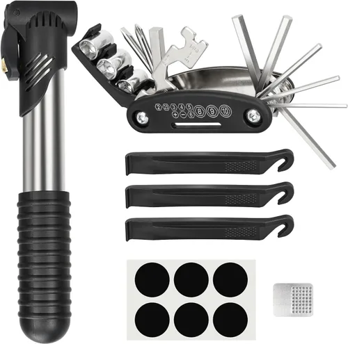 Miniatura 9 de PXZBLG Kit de reparación de bicicletas, kit de herramientas de reparación de neumáticos de bicicleta, incluye multiherramienta 16 en 1, accesorios