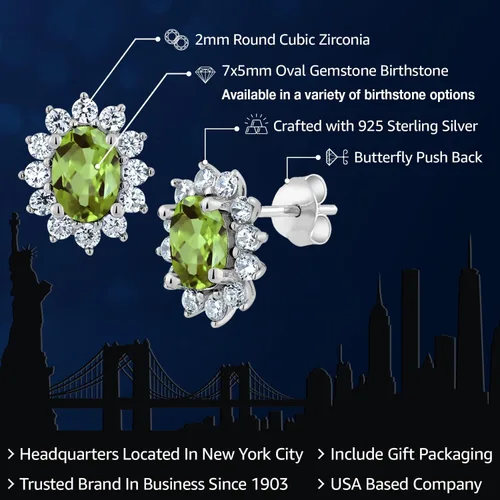Miniatura 10 de Gem Stone King Aretes ovalados de plata de ley 925 de 0.276 x 0.197 in con piedra natal de la princesa Diana, estilo halo real para mujeres