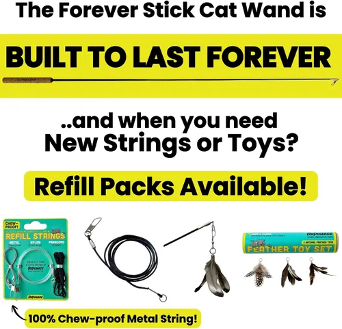 Miniatura 4 de Forever Stick - La varita de plumas para gatos indestructible, juguete interactivo extra largo y duradero para gatos de interior, juguete de caña