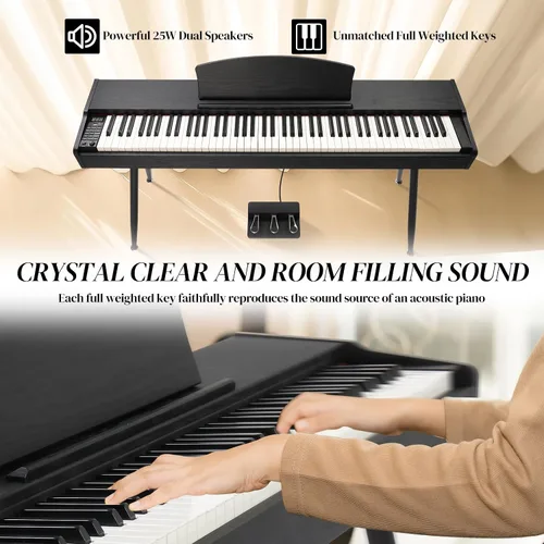 Miniatura 2 de Ktaxon Piano de Teclado de 88 Teclas con Acción Ponderada, Piano de Teclado Electrónico, Piano Digital con Unidad de 3 Pedales, Soporte de Música