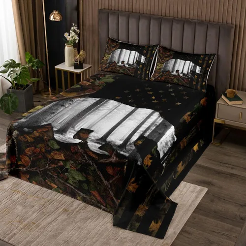 Erosebridal Juego de edredón de oso tamaño individual, juego de colcha de animales de la selva para niños y niñas, juego de ropa de cama retro de