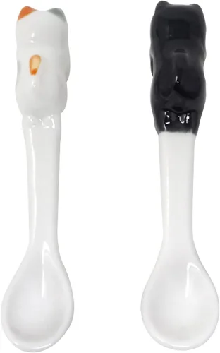 Miniatura 3 de Honbay 2 cucharas de cerámica para gatos, para colgar té y café, color negro