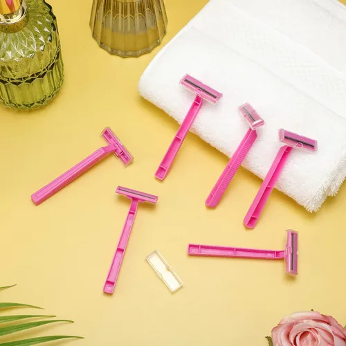 Miniatura 4 de Hanaive Maquinillas de afeitar desechables para mujer, doble hoja, desechable, de acero inoxidable, calidad hotelera, multiusos, portátil, Rosa