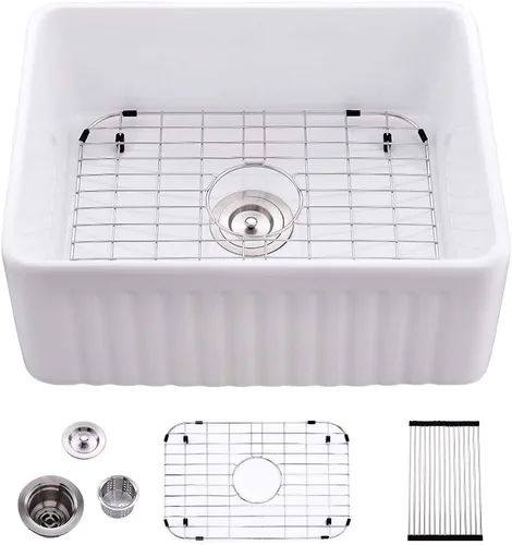 Miniatura 12 de Fregadero de cocina de arcilla refractaria de 33 pulgadas, 33 x 20 pulgadas, color blanco, delantal frontal de cerámica de porcelana de campo