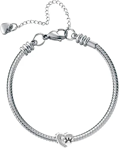 Miniatura 3 de KunBead Abalorios con diseño de corazón y pata de perro compatibles con pulseras Pandora para mujeres y niñas, Cobre, vidrio