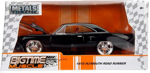 Miniatura 2 de Jada Big Time Muscle 1:24 1970 Plymouth Road Runner - Coche fundido a presión, juguetes para niños y adultos (negro)
