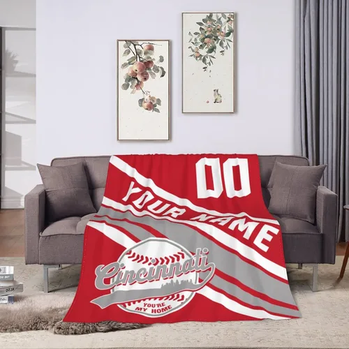 Miniatura 36 de Wream Manta personalizada para fanáticos de la cama, regalo de béisbol con nombre y número de ciudad de béisbol, manta de forro polar de invierno