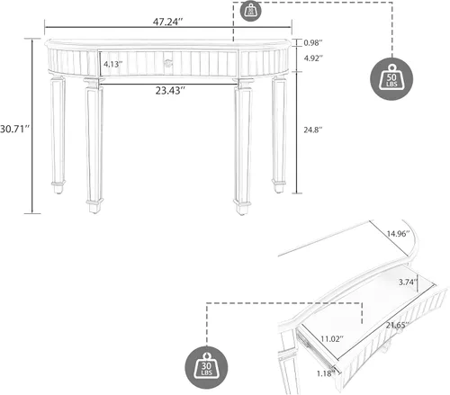 Miniatura 2 de SSLine Mesa de consola con espejo, mesa auxiliar de maquillaje, moderna mesa auxiliar con espejo, consola multimedia, escritorio de tocador con un