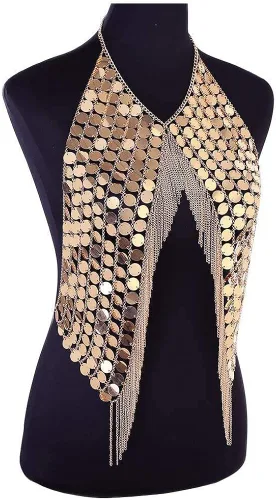 Miniatura 2 de DOTASI - Blusa halter de cadena con espalda descubierta para mujer con cadena de lentejuelas