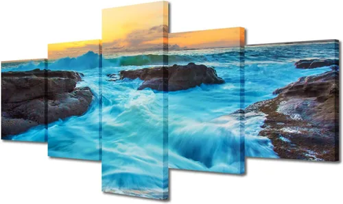 Miniatura 28 de TUMOVO Lienzo decorativo para pared de sala de estar, 5 paneles de naturaleza, Alaska, Estados Unidos, autopista alrededor de montañas, paisaje