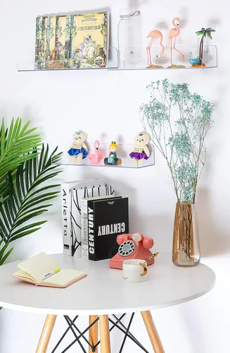 Miniatura 8 de Estantes acrílicos Sooyee, paquete de 2 estantes flotantes de pared de 15 pulgadas, estante de exhibición para Funko Pop, estante de libros